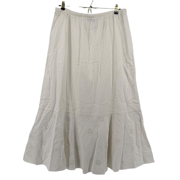 Zara Womens Size Large Linen Blend Eyelet Maxi Skirt Off White Boho Flowy - Picture 4 of 11
